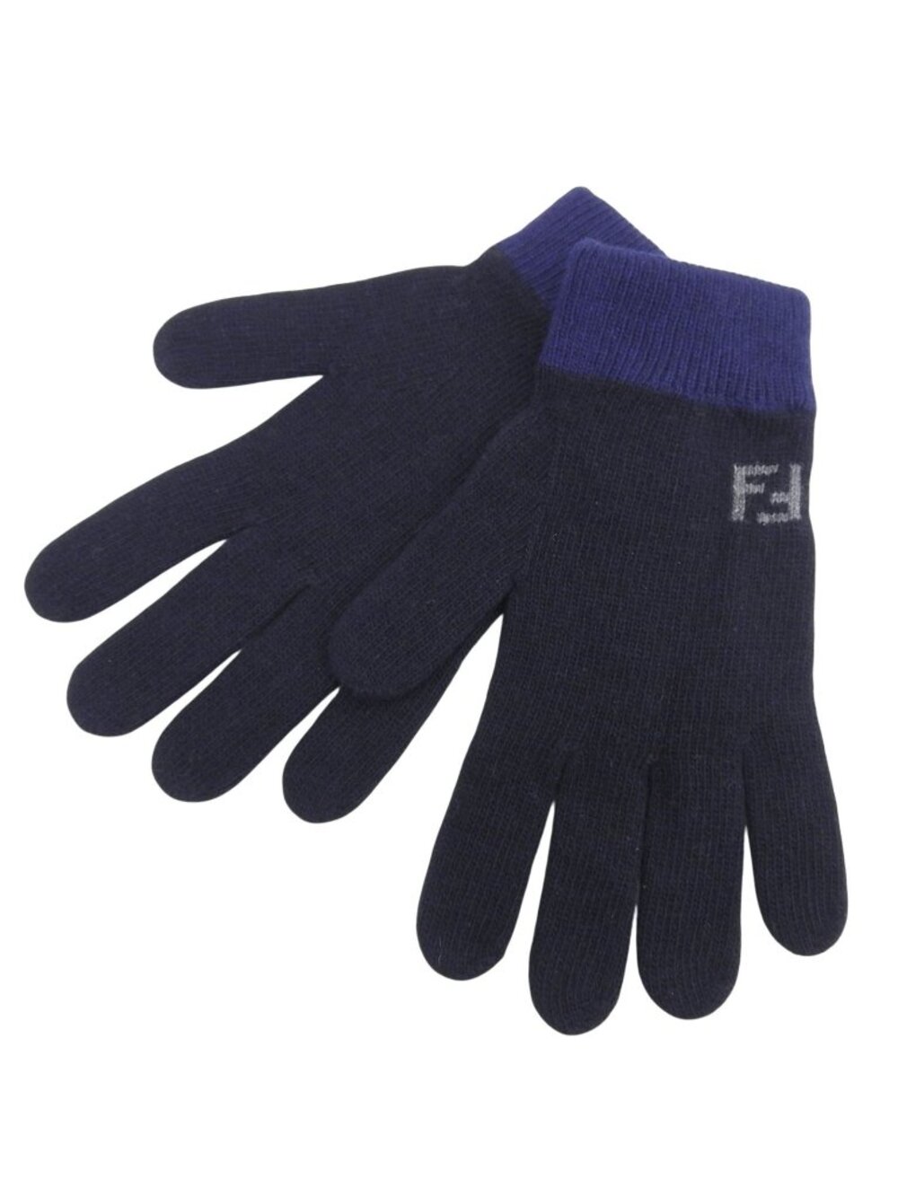Fendi Wool Cashmere Blend FF Logo Knit Gloves Navy TU